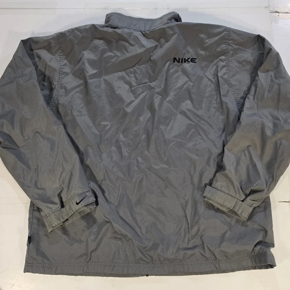 Nike Mens Full Zip Windbreaker Jacket Grey Jersey Lined XL Pocket Logo Vtg 2001